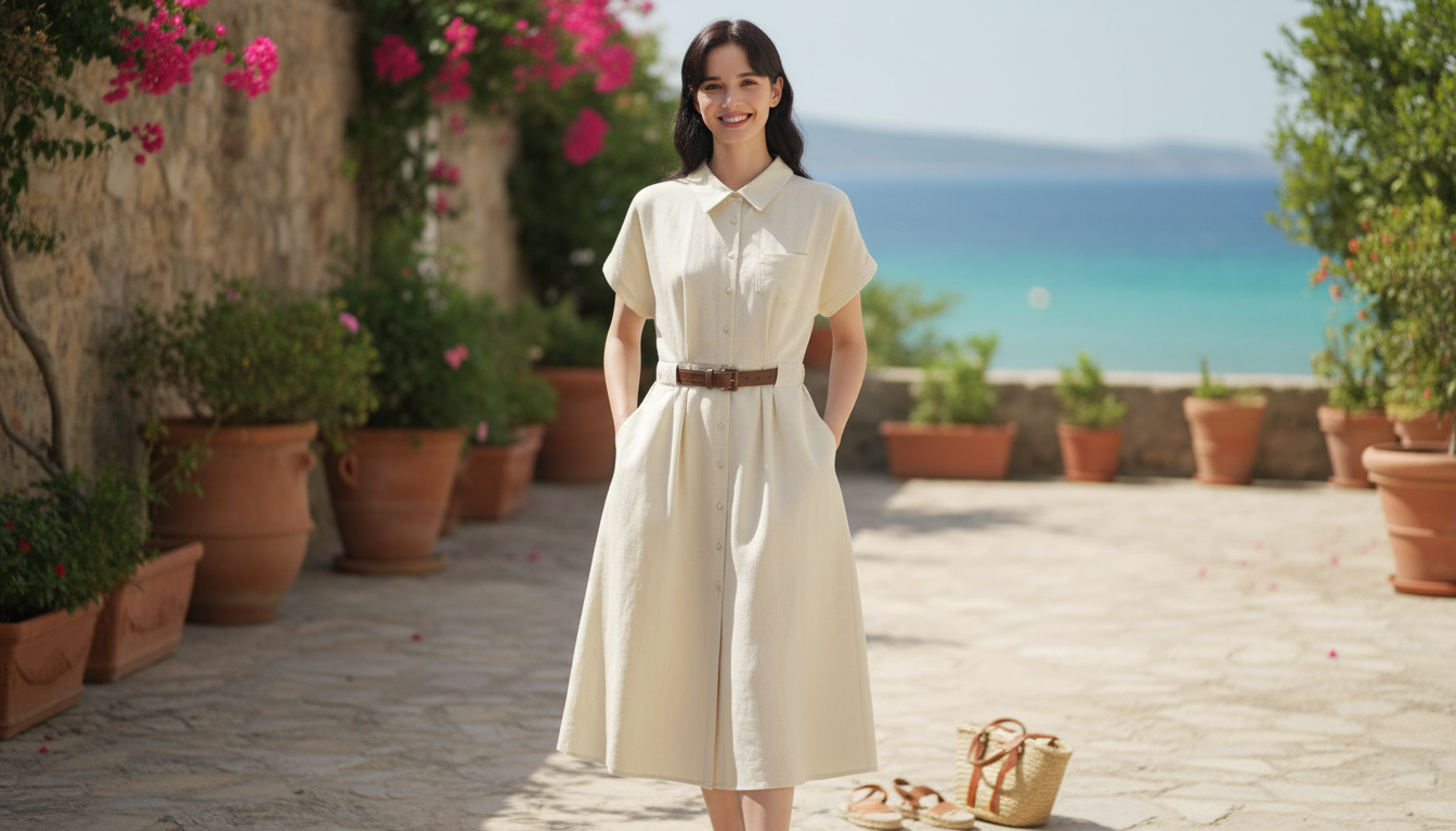 Curve-Flattering Summer Linen Shirt Dress (Empire Midi)