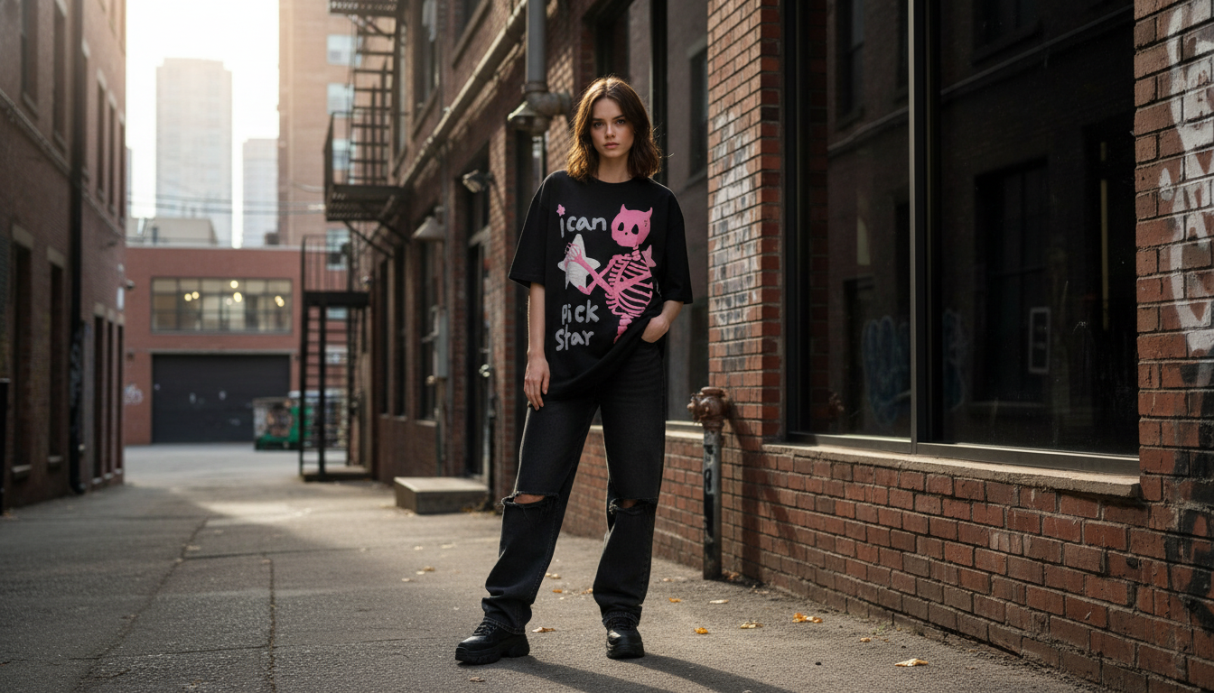Devil Horn Skull & Skeleton Graphic Tee: Dark Streetwear