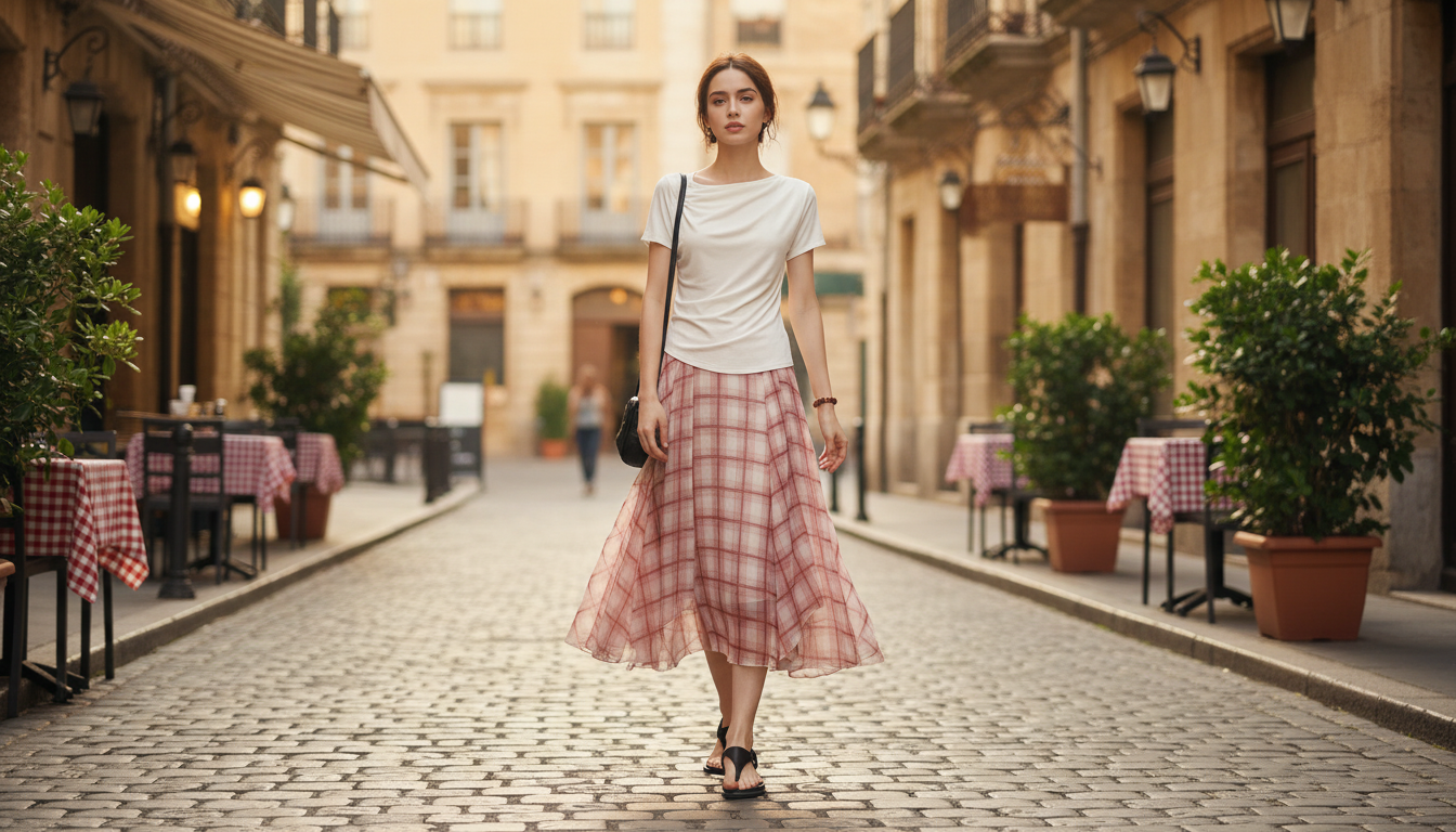 How to Style a Retro Checkered Asymmetrical Midi Skirt
